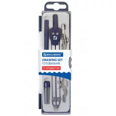 Готовальня BRAUBERG "Student Oxford", 5 предметов: циркуль 140 мм, 2 вставки, держатель, грифель, 21