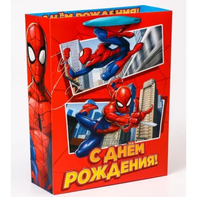 Пакет подарочный "С днем рождения!", Человек-паук, 31х40х11,5 см 7153503