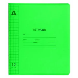 Тетрадь 12л., клетка, обложка цветной  пластик, Alingar, скрепка, блок офсет, 100% белизна, скругленные углы,"Neon Зелёный" AL12426