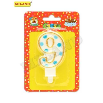 Свеча для торта.  Синий горошек. Цифра 9 С-2614 466-5-303-22614-2