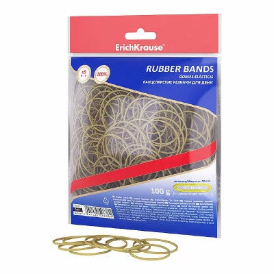 Канцелярские резинки для денег ErichKrause диаметр 40 мм/длина 60 мм, натур.цвет  59838