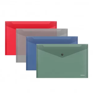 Папка-конверт на кнопке пластиковая ErichKrause Glossy Classic, A4, полупрозрачный, ассорти 1шт 50289