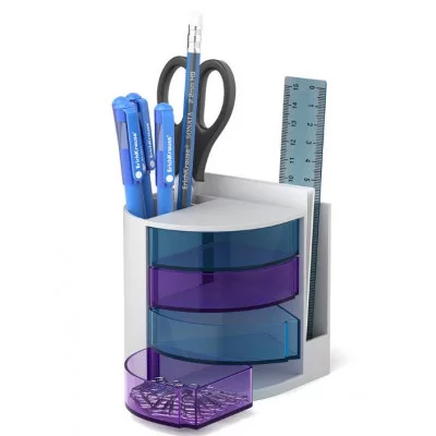 Набор настольный пластиковый ErichKrause Venezia Classic белый с голубыми и сиреневыми ящиками 55649