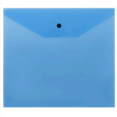 Папка-конверт на кнопке СТАММ А5+, 120мкм, пластик, прозрачная, синяя 355656