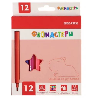Фломастеры с вентилир колпачком 12цв. КАПИБАРА (ФЛ-4895) в картон.коробке, ФЛ-4895