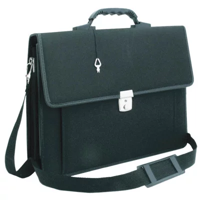 Портфель OfficeSpace "Hannover" ткань, черный, 3 отделения, метал. замок, с ремнем Спейс 162645