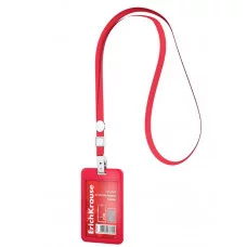 Бейдж вертикальный в комплекте с лентой ErichKrause слайдер, твердый пластик ABC , размер вставки 54х85 мм, красный 1шт 63739