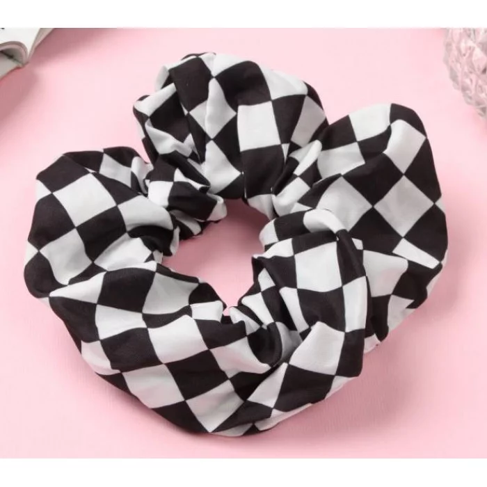 Резинка для волос "Орбита" клетка стиль 12см чёрно-белый 10526839
