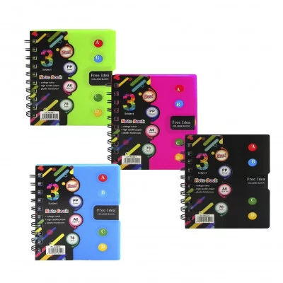 Записная книжка А6, Alingar, гребень, пластиковая обложка, с разделителями, ассорти, клетка, 120 л. Неоновые тона AL10561