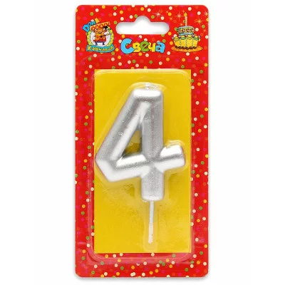 Свеча для торта Серебряная Цифра 4 С-1812