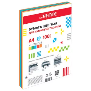 Бумага цветная А4 80г/м2 MIX интенсив 100л 5цв*20л DEVENTE 2072706 460879