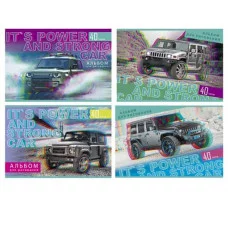 Альбом для рисования А4 скоба 40л Мощные джипы (ассорти) АР4ск40 9120 Аль4631