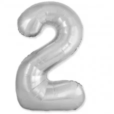 Шар (40\'\'/102 см) Цифра, 2 Slim, Серебро, 1 шт. 901912P