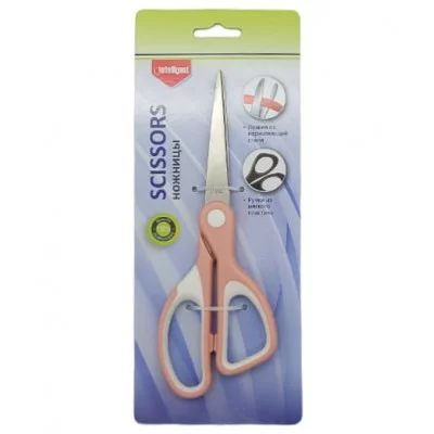 Ножницы INTELLIGENT CZ-221A 180мм с ассиметричными пластиковыми ручками, красные с серым, на блистере 327300