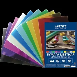 Бумага металлизированная А4 10 цв. 10 л. "deVENTE. HOBBY CREATIVE" 80 г/м², пластиковый пакет с евро 8114519