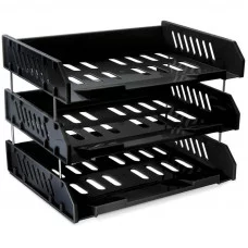 Лоток для бумаг горизонтальный Стамм "Сити", набор 3шт., на мет. стержнях, широкая загрузка, черный Стамм 216003