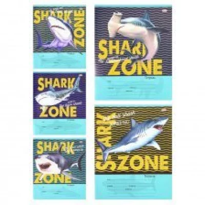 Тетрадь 24л., клетка, Проф-Пресс "Территория акул", скрепка, мелованный картон, 5 дизайнов 24-0117