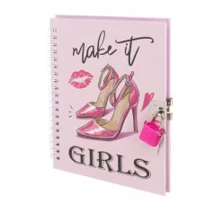 Подарочный блокнот 11,0 см * 15,0 см , гребень, Alingar, мат. ламинация,замочек, 45 л., клетка, "Стильные туфельки" AL11804