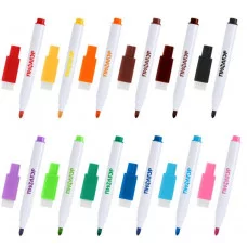 Маркеры стираемые 2 мм на магните со стирателем для белой доски и планера НАБОР 12 ЦВЕТОВ, ПИФАГОР, 152564