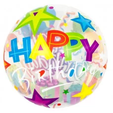 Шар (18\'\'/46 см) Круг, С Днем Рождения (подарки и звезды), Прозрачный, 1 шт. 15471
