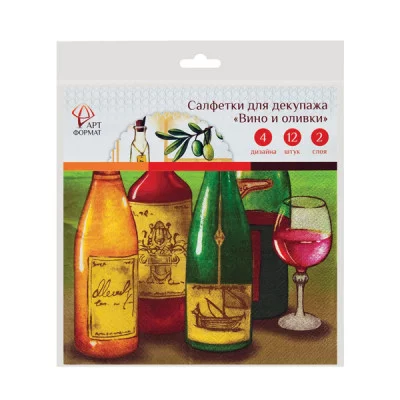Салфетка д/декупажа 1шт АРТформат ВИНО расцветка в ассортименте Разбор105427