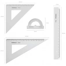 Набор геометрический большой пластиковый ErichKrause Clear, (линейка, 2 угольника, транспортир), прозрачный 52976