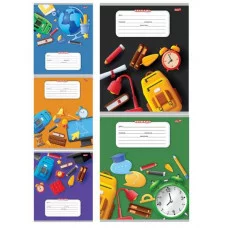 Тетрадь КЛЕТКА 12л. УЧЕНИЧЕСКИЕ АТРИБУТЫ (12-8825) цвет. мелов.обл. 12-8825