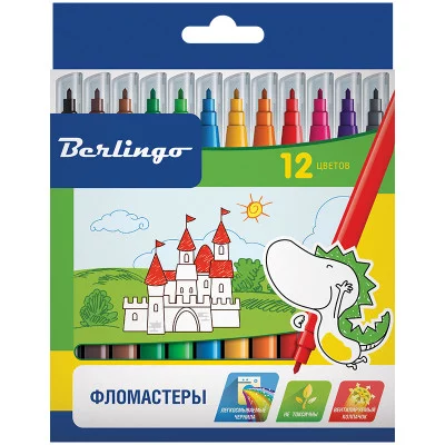 Фломастеры Berlingo "Замки", 12цв., смываемые, картон, европодвес BERLINGO_ 229415