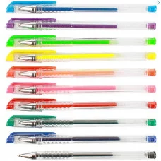 Набор ручек гел. 10цв. "Darvish" флюор. корпус прозрачный  упаковка на кнопке DV-118-10