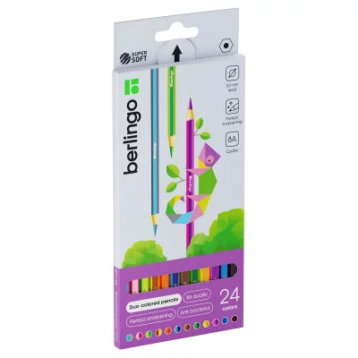 Карандаши с двухцветным грифелем Berlingo "SuperSoft. 2in1", 12шт., 24цв., картон., европодвес 299036