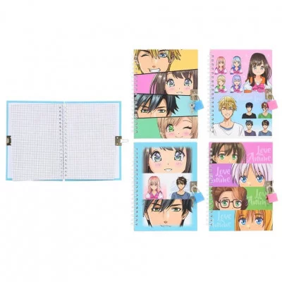 Блокнот детский+замочек АНИМЕ яркая, цветная 7БЦ обложка с рисунком ассорти, блок-клетка МС-6607