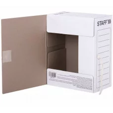 Папка архивная с завязками А4 (325х250 мм), 150 мм, до 1400 листов, микрогофрокартон, БЕЛАЯ, STAFF, 128875