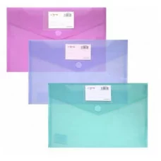 Папка-конверт на кнопке  Yalong, A4, 230х330 мм, 160 мкм, карман для визитки,  ассорти в коробе, прозрачная YL213923