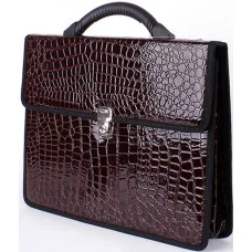 Портфель иск.кожа "Анаконда" 35х26 лак коричневый (2 отделения,замок) КАНЦБУРГ 5с11 301130
