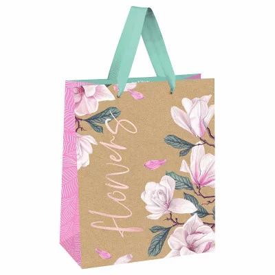 Пакет подарочный 1шт 26*32*12см MESHU "Flowers", отд. фольгой, крафт 354568