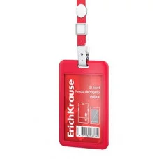 Бейдж вертикальный в комплекте с лентой ErichKrause слайдер, твердый пластик ABC , размер вставки 54х85 мм, красный 1шт 63739