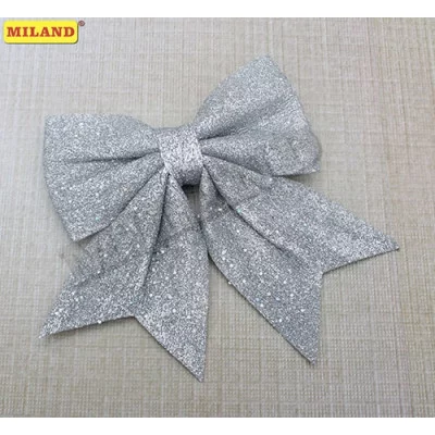 Новогоднее украшение Бант на ёлку, серебряный Звёздная пыль, 17*18 см НУ-1309