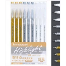 Ручки гелевые набор- 9 шт. DE-72 3 цвета (золото, серебро, белый) 0,6мм, игольчатый стержень, прозрачный корпус, в уп ПВХ LG-D0561 329848