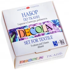 Набор по ткани Decola, краски акриловые 5*20мл, контуры в тубах 2*18мл, разбавитель 129872