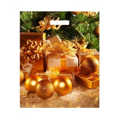 Пакет с прорубной ручкой НГ 18009 Золотые шары 45*38 (ТИКО)