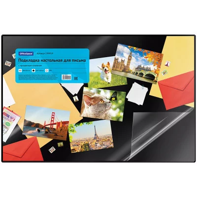 Настольное покрытие OfficeSpace, 38*59см, черное, с прозрачным клапаном Спейс 194914