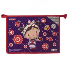 Папка для тетрадей ПИФАГОР А4, картон, молния сверху, "Девочка", 228137