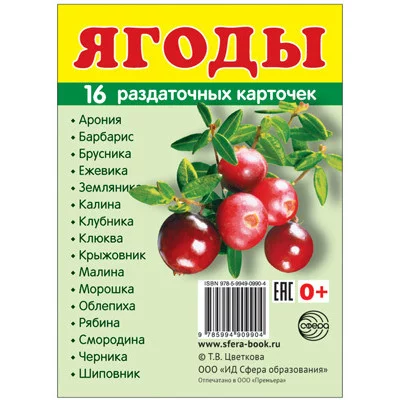 Дем. картинки СУПЕР Ягоды. 16 раздаточных карточек с текстом (учебно-методическое пособие с комплектом демонстрационного материала 63х87 мм), 978-5-9949-0990-4