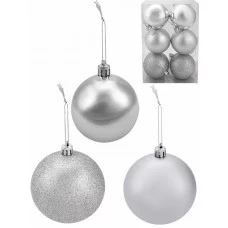 Набор новогодних серебряных ёлочных шаров "Шёлк, бархат, люрекс" 8 см (6 шт.) НШ-1407
