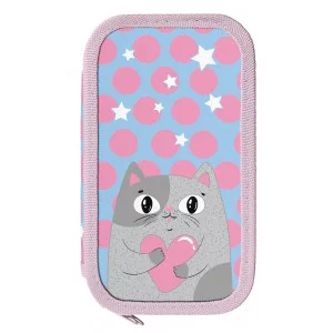Пенал 2 секц. бол. Schoolformat AMORE CAT 190х105х35 картон, полиэстер молния голуб. 237029