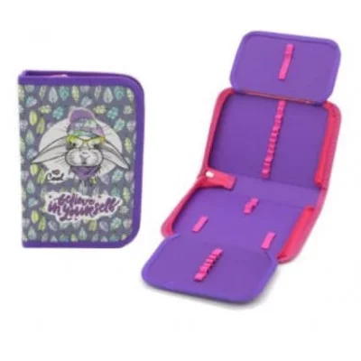 Пенал 1 отд. CP-68330 "Зая в шапочке" с 2-мя створками, текстиль 21*14*4см, сиреневый (1/100)   32