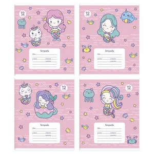 Тетрадь 12 л. кл. CUTE MERMAIDS мел. карт. выб. УФ-лак 198856