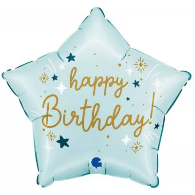 Шар (18\'\'/46 см) Звезда, С Днем Рождения, Голубой, 1 шт. G78195