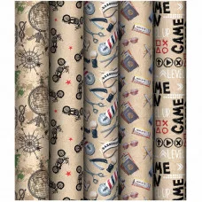 Упаковочная бумага 1шт крафт 70*100см, MESHU "Мужская территория", 70г/м2, ассорти 5 дизайнов 358107