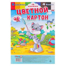 НАБОР ДЛЯ ДЕТ.ТВОРЧЕСТВА Картон цвет А4 12л. КОТИК И БАБОЧКИ (12-0436) КБС, 8цв+4бел TM"Profit" 12-0436